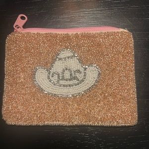 Hat Pink Queen Pink Cowgirl Beaded Coin Purse Seed Bead Zipper Pouch Coin Bag